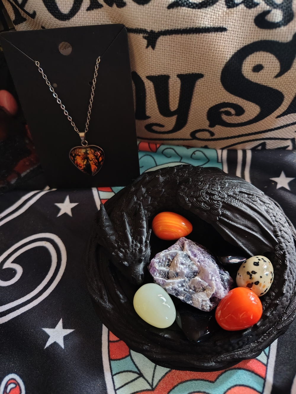 🐉🪺 Mystical Dragon Nest Halloween Bundle – Crystals, Dragon Eggs & Witchy Neck